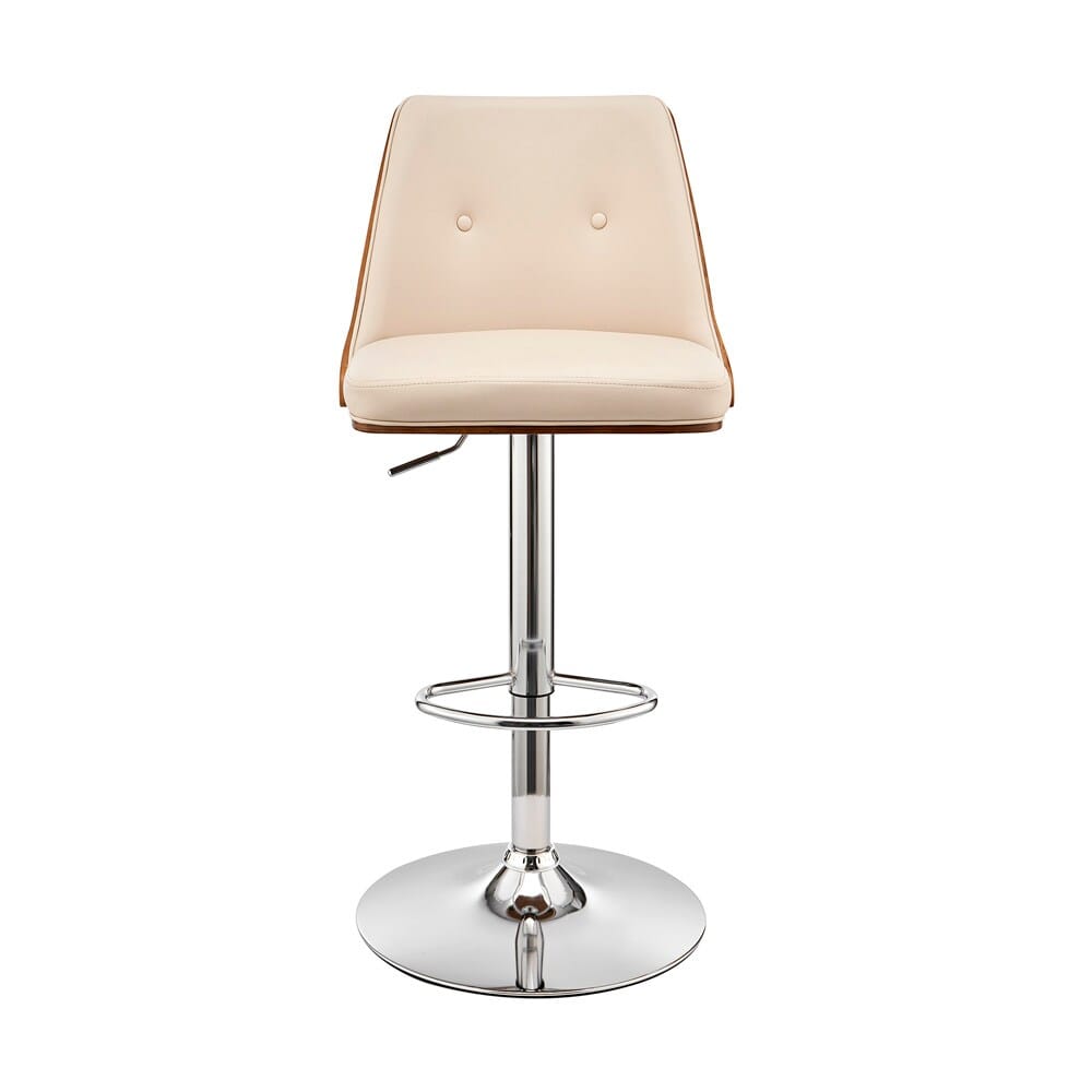 Armen Living - Jacob Adjustable and Swivel Cream Faux Leather and Walnut Wood Bar Stool with Chrome Base - LCJBBAWACR veiw 2