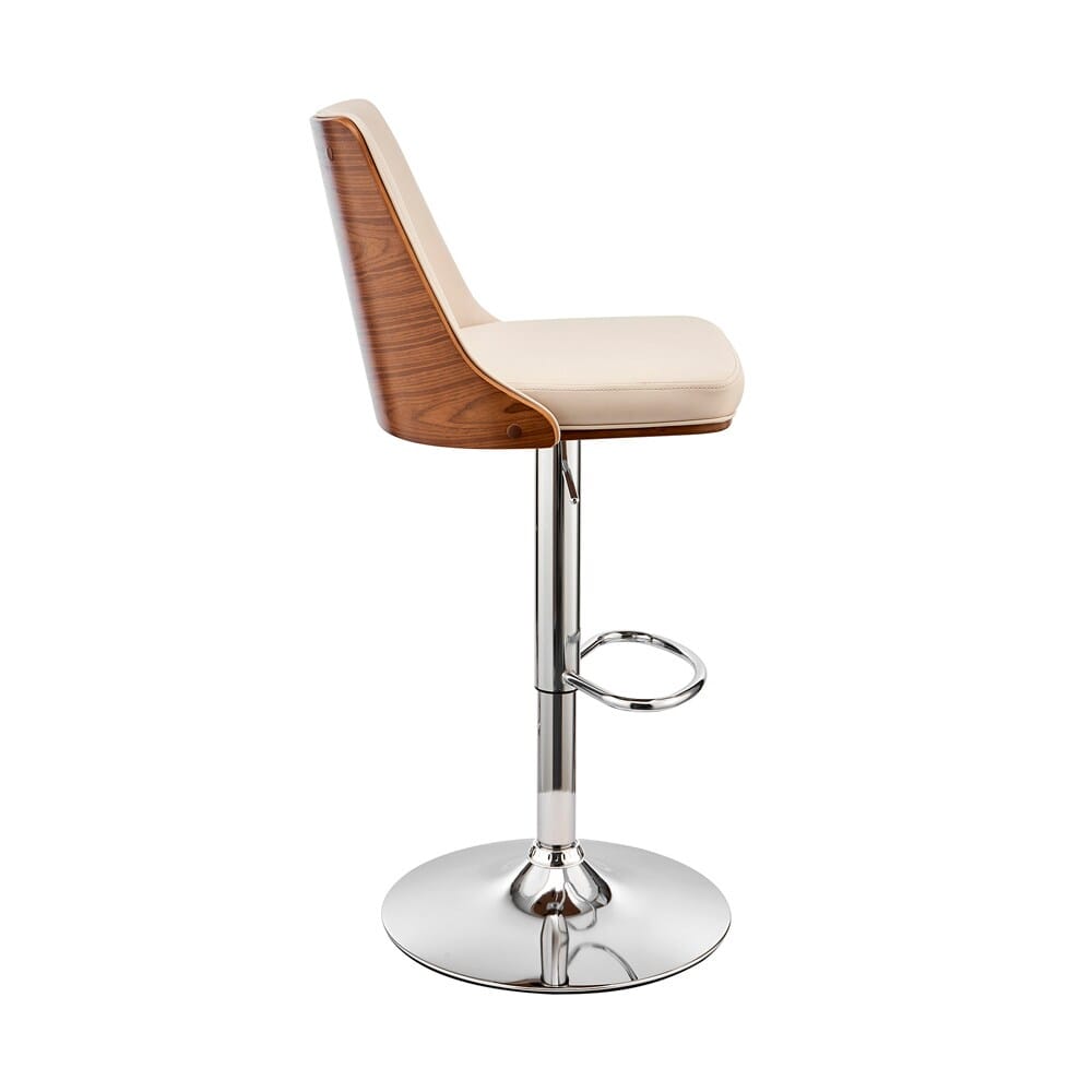 Armen Living - Jacob Adjustable and Swivel Cream Faux Leather and Walnut Wood Bar Stool with Chrome Base - LCJBBAWACR veiw 3