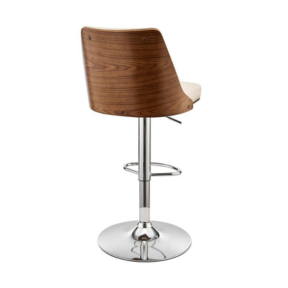 Armen Living - Jacob Adjustable and Swivel Cream Faux Leather and Walnut Wood Bar Stool with Chrome Base - LCJBBAWACR veiw 4