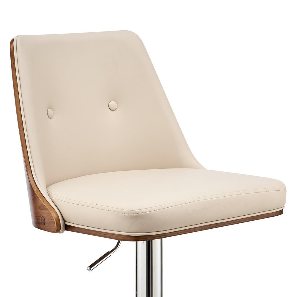Armen Living - Jacob Adjustable and Swivel Cream Faux Leather and Walnut Wood Bar Stool with Chrome Base - LCJBBAWACR veiw 6