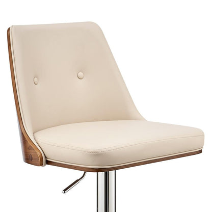 Armen Living - Jacob Adjustable and Swivel Cream Faux Leather and Walnut Wood Bar Stool with Chrome Base - LCJBBAWACR veiw 6