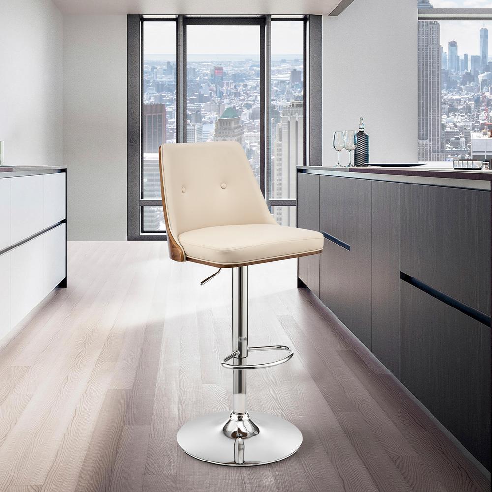 Armen Living - Jacob Adjustable and Swivel Cream Faux Leather and Walnut Wood Bar Stool with Chrome Base - LCJBBAWACR veiw 9