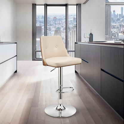 Armen Living - Jacob Adjustable and Swivel Cream Faux Leather and Walnut Wood Bar Stool with Chrome Base - LCJBBAWACR veiw 9