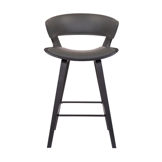 Armen Living - Jagger Modern 26in Black Wood and Grey Faux Leather Counter Height Barstool - LCJGBABLGR26 veiw 2