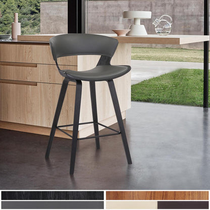 Armen Living - Jagger Modern 26in Black Wood and Grey Faux Leather Counter Height Barstool - LCJGBABLGR26 veiw 6