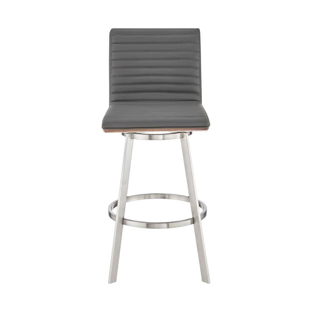 Armen Living - Jermaine 30in Bar Height Swivel Bar Stool in Brushed Stainless Steel Finish and Gray Faux Leather - 721535762057 veiw 2