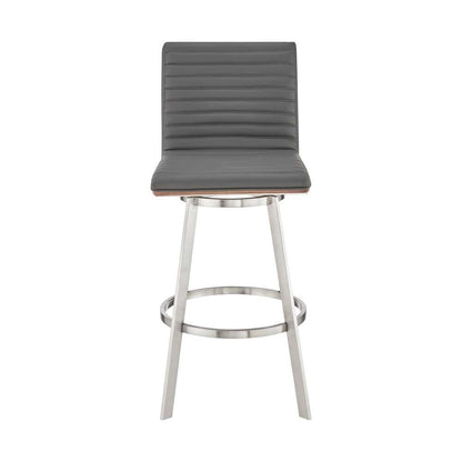 Armen Living - Jermaine 30in Bar Height Swivel Bar Stool in Brushed Stainless Steel Finish and Gray Faux Leather - 721535762057 veiw 2