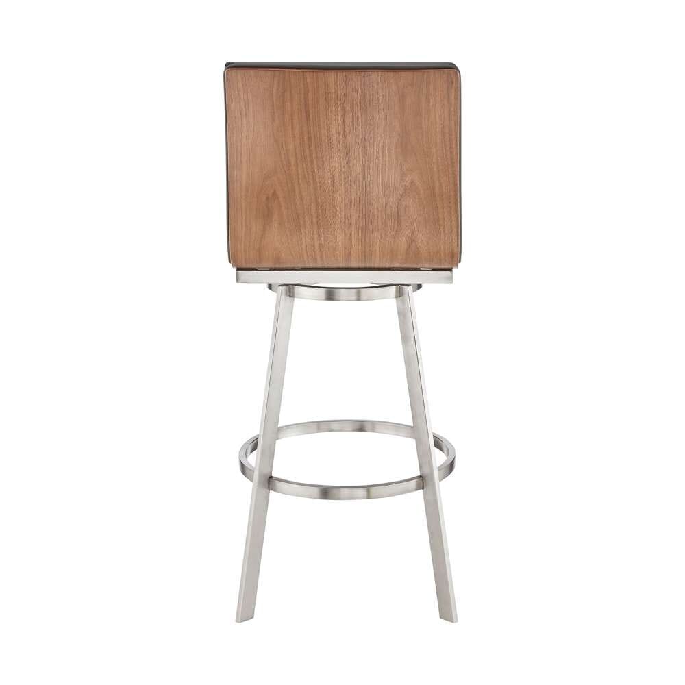 Armen Living - Jermaine 30in Bar Height Swivel Bar Stool in Brushed Stainless Steel Finish and Gray Faux Leather - 721535762057 veiw 5