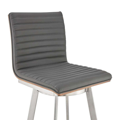 Armen Living - Jermaine 30in Bar Height Swivel Bar Stool in Brushed Stainless Steel Finish and Gray Faux Leather - 721535762057 veiw 6