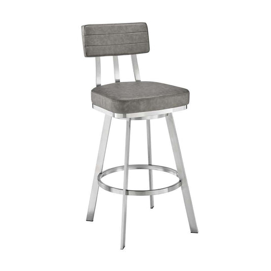 Armen Living - Jinab Swivel Bar Stool in Brushed Stainless Steel with Grey Faux Leather - 840254335295 veiw 1