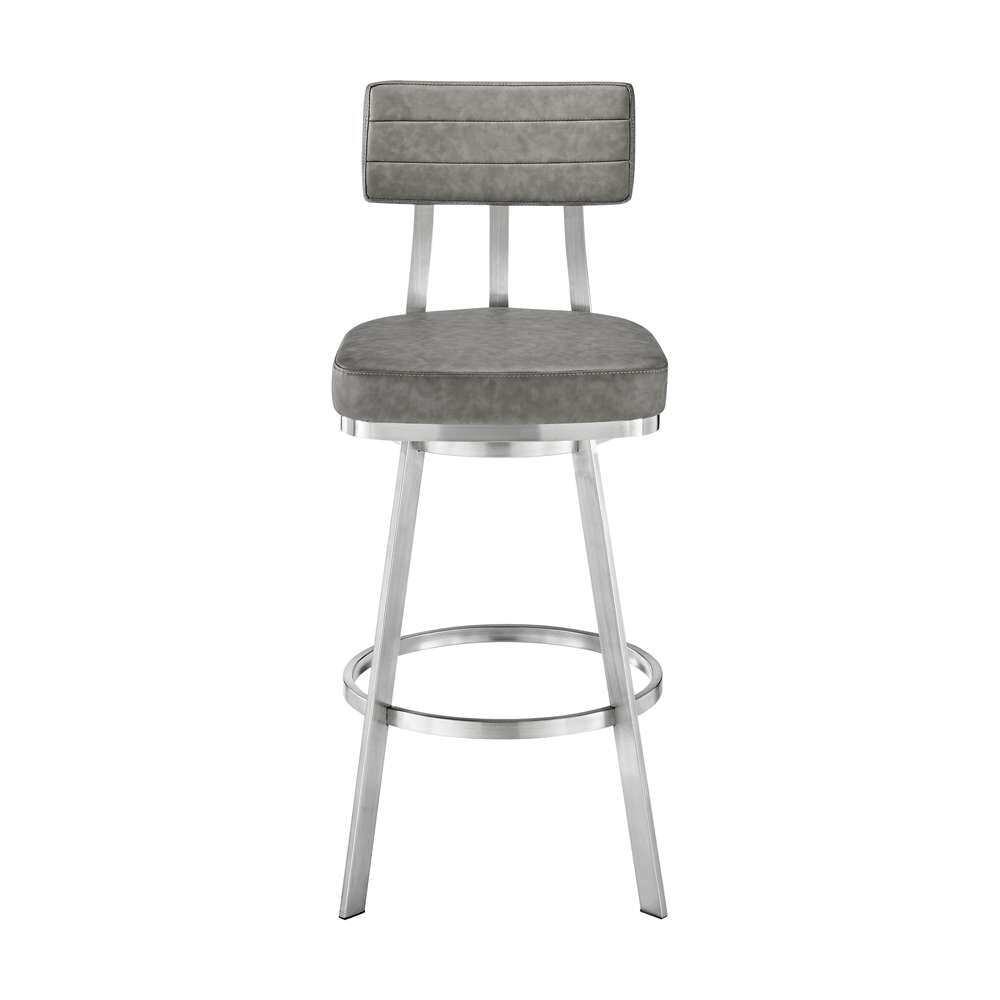 Armen Living - Jinab Swivel Bar Stool in Brushed Stainless Steel with Grey Faux Leather - 840254335295 veiw 2