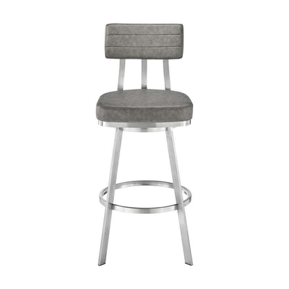 Armen Living - Jinab Swivel Bar Stool in Brushed Stainless Steel with Grey Faux Leather - 840254335295 veiw 2