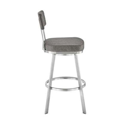 Armen Living - Jinab Swivel Bar Stool in Brushed Stainless Steel with Grey Faux Leather - 840254335295 veiw 3
