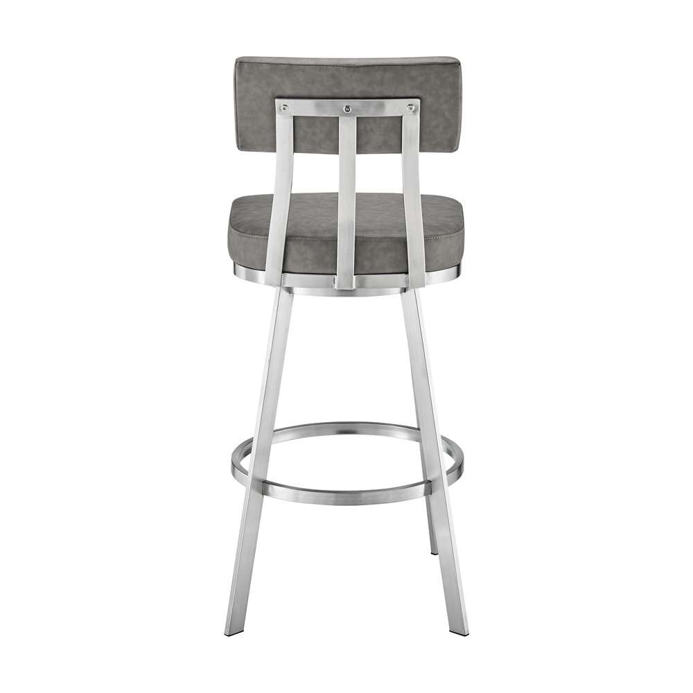 Armen Living - Jinab Swivel Bar Stool in Brushed Stainless Steel with Grey Faux Leather - 840254335295 veiw 4