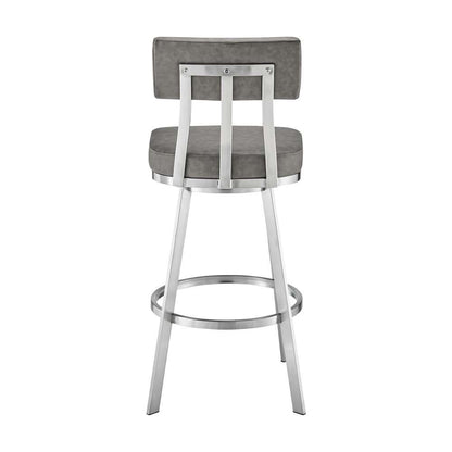 Armen Living - Jinab Swivel Bar Stool in Brushed Stainless Steel with Grey Faux Leather - 840254335295 veiw 4