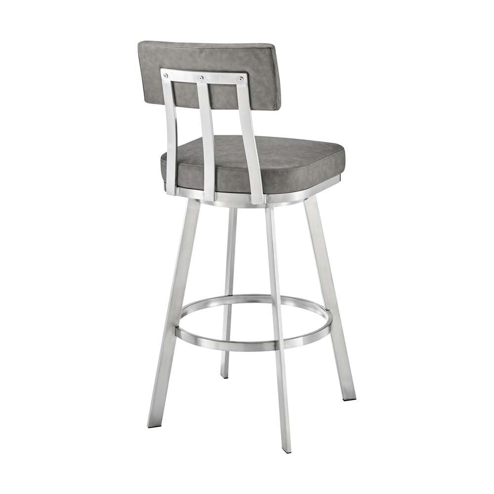 Armen Living - Jinab Swivel Bar Stool in Brushed Stainless Steel with Grey Faux Leather - 840254335295 veiw 5