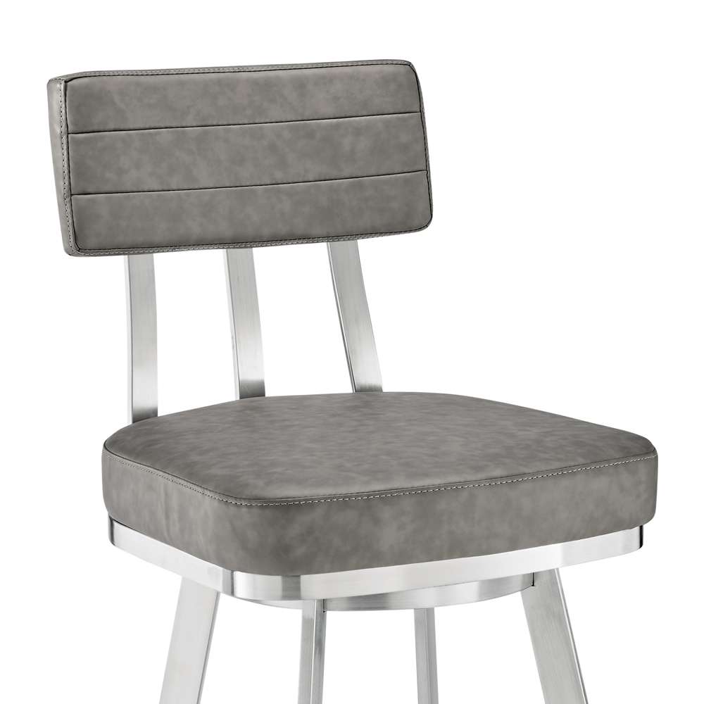 Armen Living - Jinab Swivel Bar Stool in Brushed Stainless Steel with Grey Faux Leather - 840254335295 veiw 6