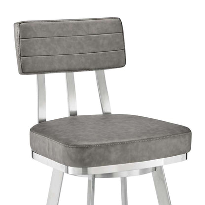 Armen Living - Jinab Swivel Bar Stool in Brushed Stainless Steel with Grey Faux Leather - 840254335295 veiw 6