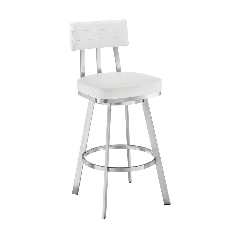 Armen Living - Jinab Swivel Counter Stool in Brushed Stainless Steel with White Faux Leather  - 840254335301 veiw 1