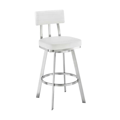 Armen Living - Jinab Swivel Counter Stool in Brushed Stainless Steel with White Faux Leather  - 840254335301 veiw 1