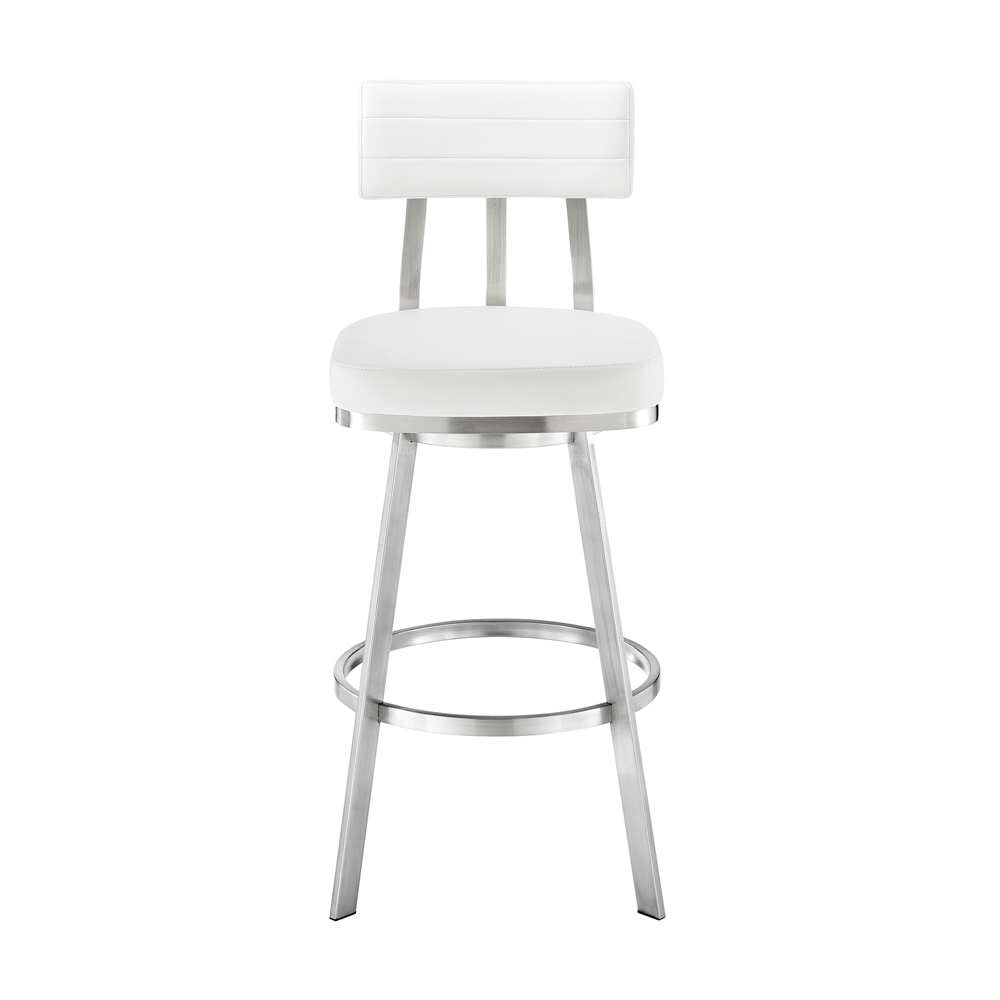 Armen Living - Jinab Swivel Counter Stool in Brushed Stainless Steel with White Faux Leather  - 840254335301 veiw 2