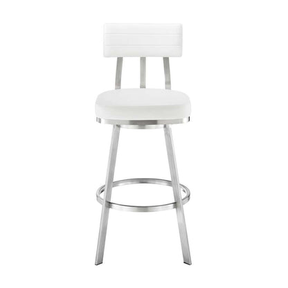 Armen Living - Jinab Swivel Counter Stool in Brushed Stainless Steel with White Faux Leather  - 840254335301 veiw 2