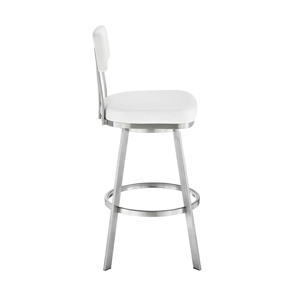 Armen Living - Jinab Swivel Counter Stool in Brushed Stainless Steel with White Faux Leather  - 840254335301 veiw 3