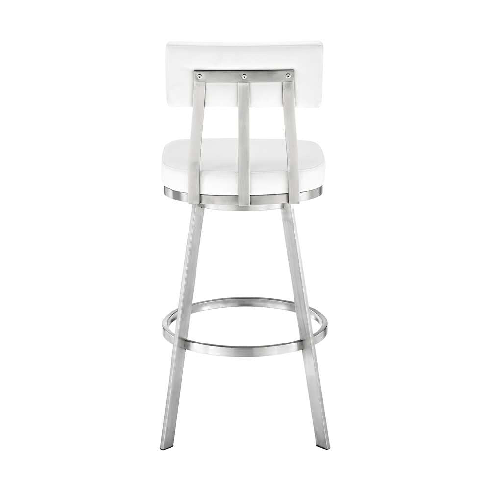 Armen Living - Jinab Swivel Counter Stool in Brushed Stainless Steel with White Faux Leather  - 840254335301 veiw 4
