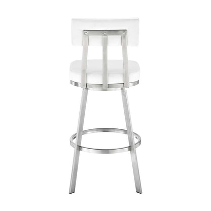 Armen Living - Jinab Swivel Counter Stool in Brushed Stainless Steel with White Faux Leather  - 840254335301 veiw 4