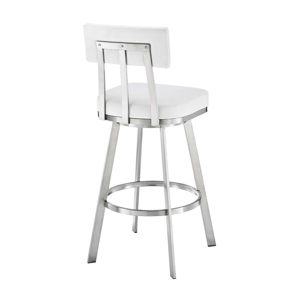 Armen Living - Jinab Swivel Counter Stool in Brushed Stainless Steel with White Faux Leather  - 840254335301 veiw 5