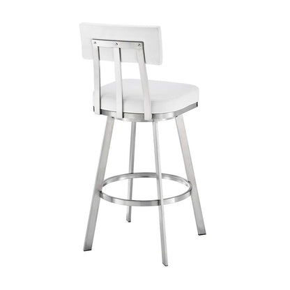 Armen Living - Jinab Swivel Counter Stool in Brushed Stainless Steel with White Faux Leather  - 840254335301 veiw 5