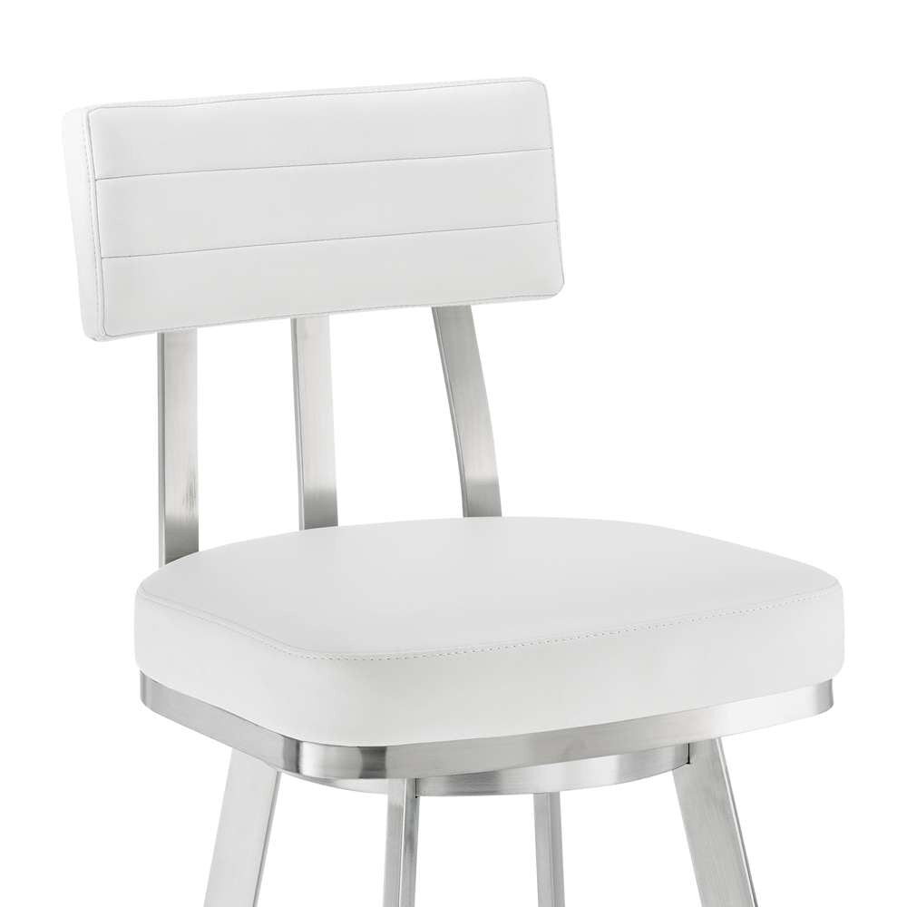 Armen Living - Jinab Swivel Counter Stool in Brushed Stainless Steel with White Faux Leather  - 840254335301 veiw 6