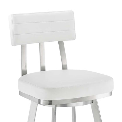Armen Living - Jinab Swivel Counter Stool in Brushed Stainless Steel with White Faux Leather  - 840254335301 veiw 6
