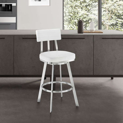 Armen Living - Jinab Swivel Counter Stool in Brushed Stainless Steel with White Faux Leather  - 840254335301 veiw 7