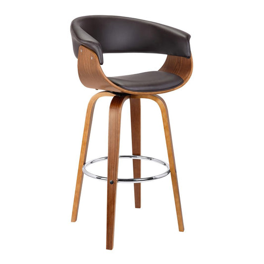 Armen Living - Julyssa 26in Counter Height Swivel Brown Faux Leather and Walnut Wood Bar Stool - LCJSBAWABR26 veiw 1