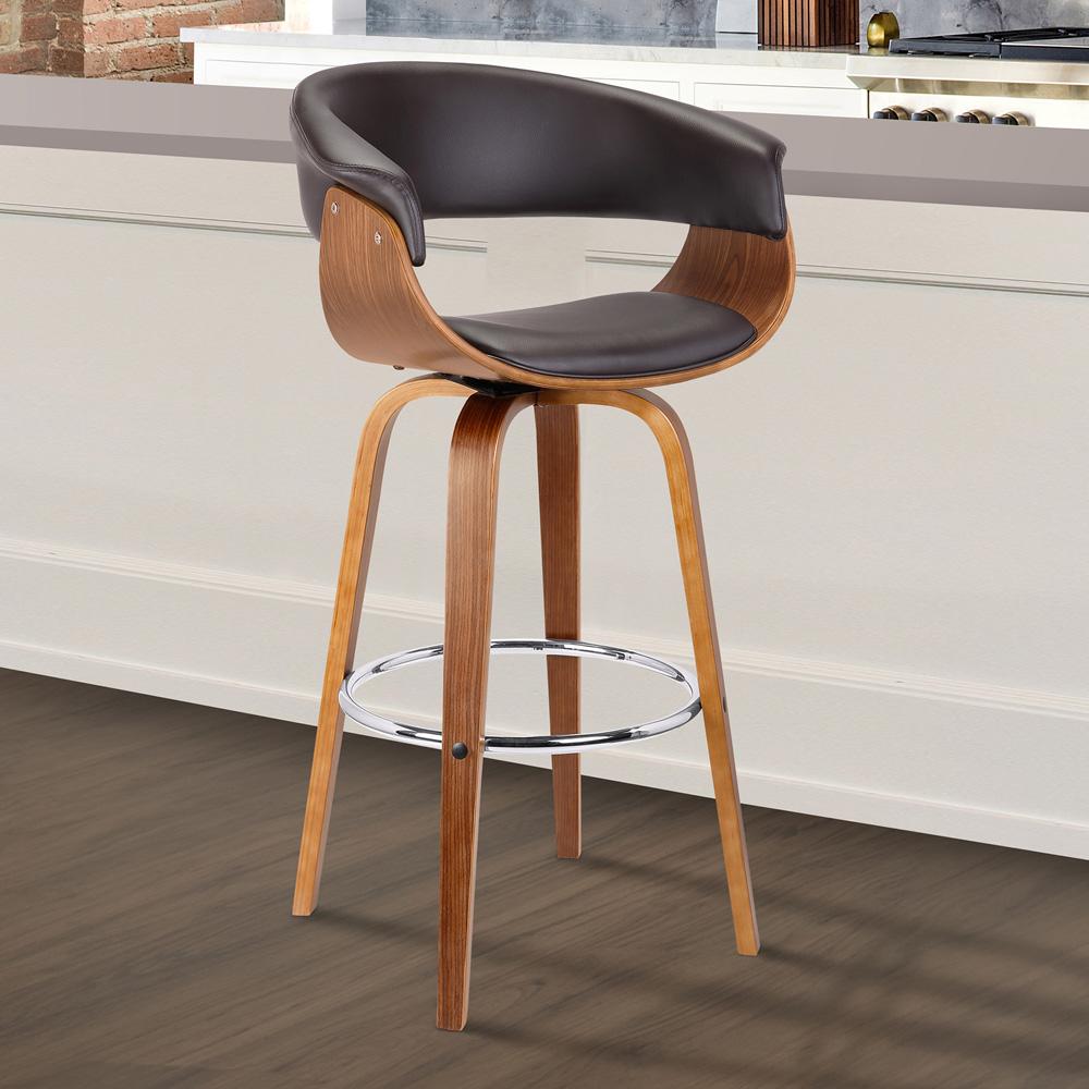 Armen Living - Julyssa 26in Counter Height Swivel Brown Faux Leather and Walnut Wood Bar Stool - LCJSBAWABR26 veiw 7