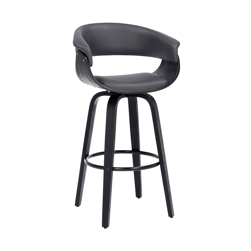 Armen Living - Julyssa 26in Counter Height Swivel Grey Faux Leather and Black Wood Bar Stool - LCJSBAGRBL26 veiw 1
