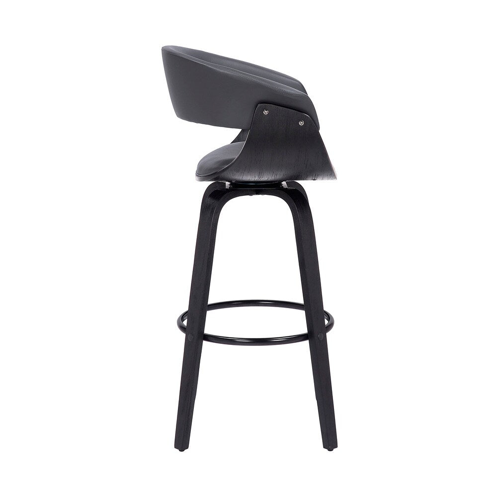 Armen Living - Julyssa 26in Counter Height Swivel Grey Faux Leather and Black Wood Bar Stool - LCJSBAGRBL26 veiw 3
