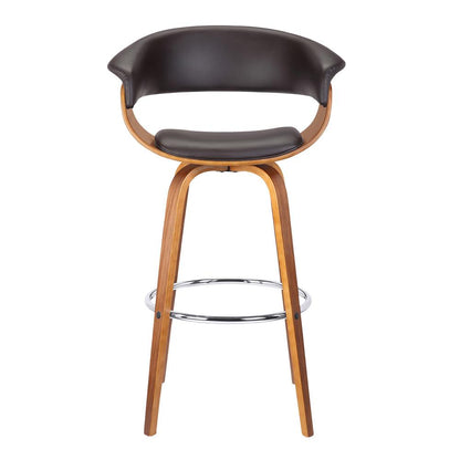 Armen Living - Julyssa 30in Bar Height Swivel Brown Faux Leather and Walnut Wood Bar Stool - LCJSBAWABR30 veiw 2