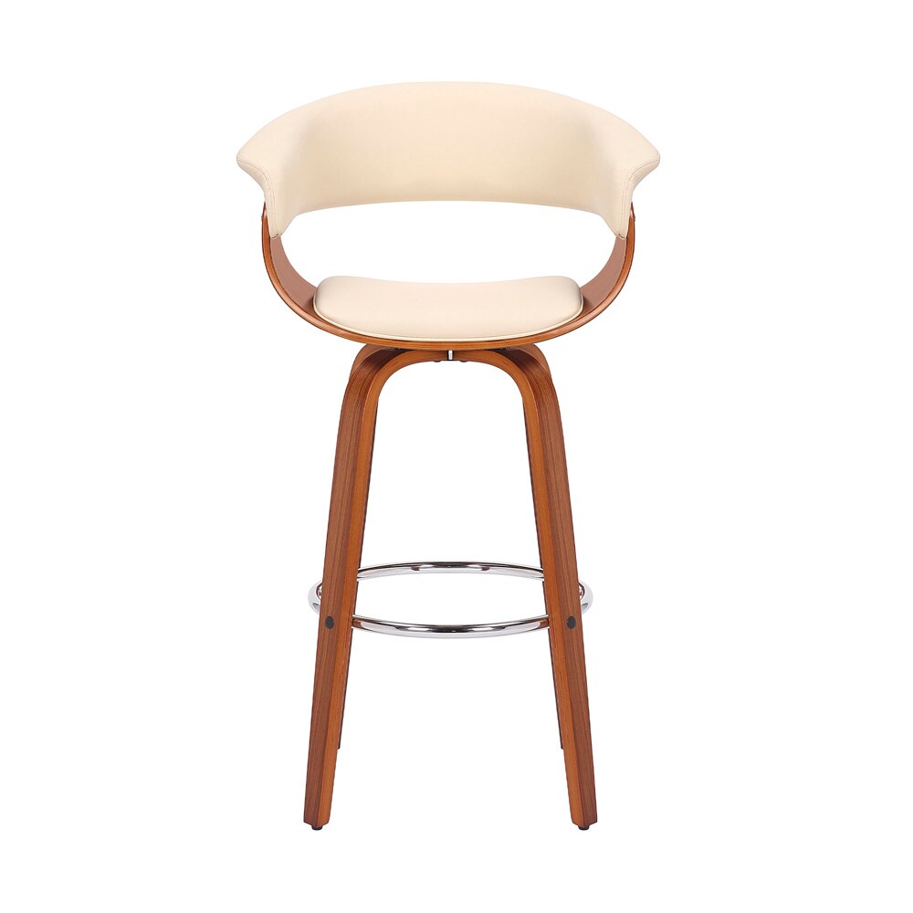 Armen Living - Julyssa 30in Bar Height Swivel Cream Faux Leather and Walnut Wood Bar Stool - LCJSBAWACR30 veiw 2