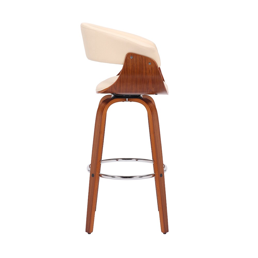 Armen Living - Julyssa 30in Bar Height Swivel Cream Faux Leather and Walnut Wood Bar Stool - LCJSBAWACR30 veiw 3