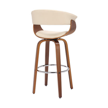 Armen Living - Julyssa 30in Bar Height Swivel Cream Faux Leather and Walnut Wood Bar Stool - LCJSBAWACR30 veiw 4