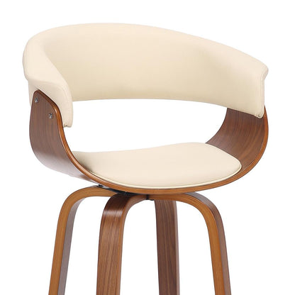 Armen Living - Julyssa 30in Bar Height Swivel Cream Faux Leather and Walnut Wood Bar Stool - LCJSBAWACR30 veiw 6