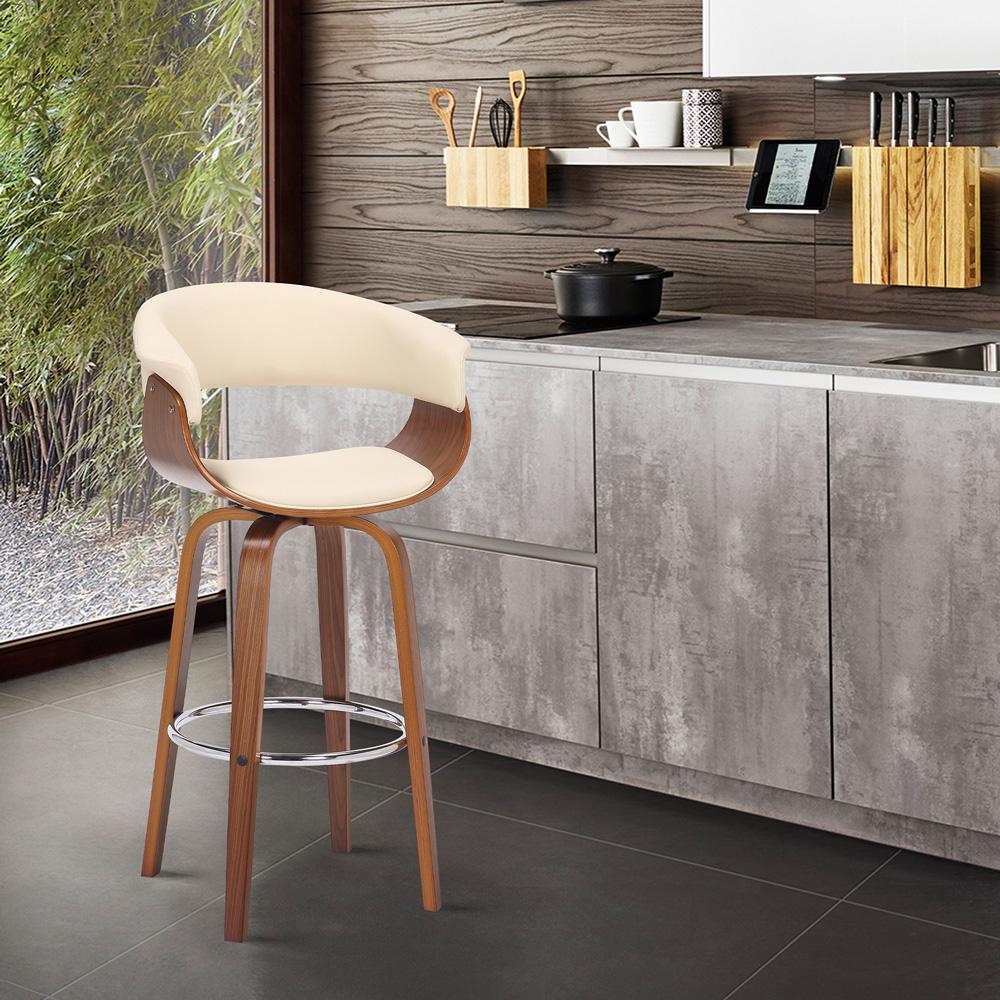 Armen Living - Julyssa 30in Bar Height Swivel Cream Faux Leather and Walnut Wood Bar Stool - LCJSBAWACR30 veiw 9