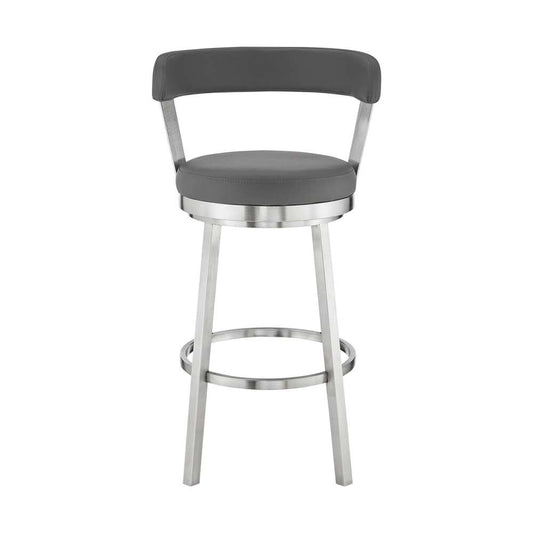 Armen Living - Kobe 26in Counter Height Swivel Bar Stool in Brushed Stainless Steel Finish and Gray Faux Leather - 721535761807 veiw 2