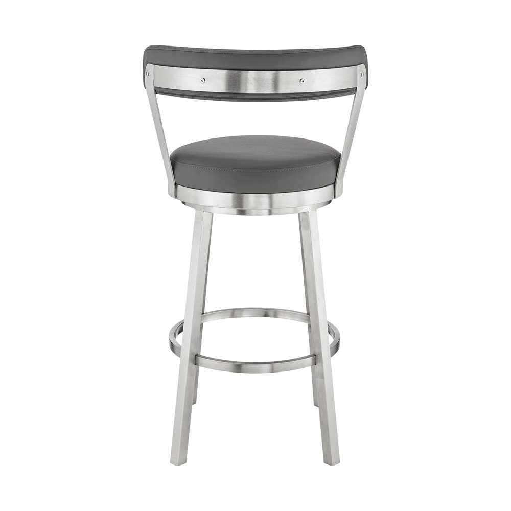 Armen Living - Kobe 26in Counter Height Swivel Bar Stool in Brushed Stainless Steel Finish and Gray Faux Leather - 721535761807 veiw 5