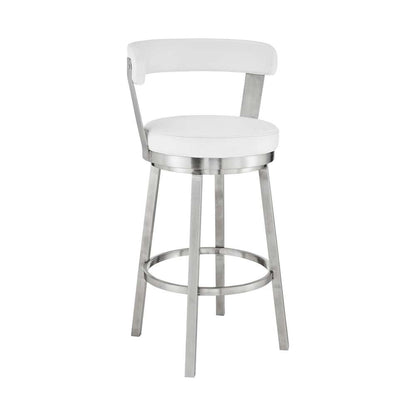 Armen Living - Kobe 26in Counter Height Swivel Bar Stool in Brushed Stainless Steel Finish and White Faux Leather - 721535761821 veiw 1