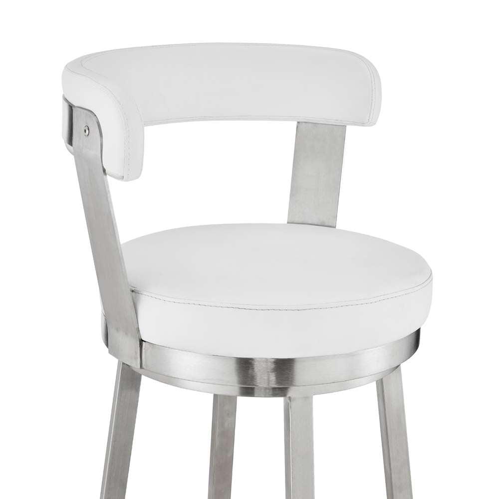 Armen Living - Kobe 26in Counter Height Swivel Bar Stool in Brushed Stainless Steel Finish and White Faux Leather - 721535761821 veiw 6