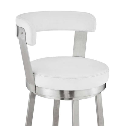 Armen Living - Kobe 26in Counter Height Swivel Bar Stool in Brushed Stainless Steel Finish and White Faux Leather - 721535761821 veiw 6