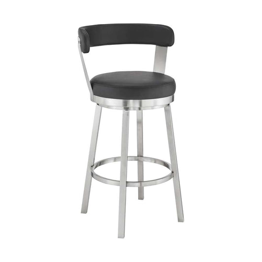 Armen Living - Kobe 30in Bar Height Swivel Bar Stool in Brushed Stainless Steel Finish and Black Faux Leather - 721535761791 veiw 1